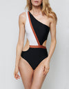 NADIA TRI-COLOR ONE SHOULDER MAILLOT